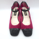 Chanel CC Patent Cap Toe Corduroy Mary Jane Pumps Fuchsia & Black Size 37.5 NEW