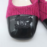 Chanel CC Patent Cap Toe Corduroy Mary Jane Pumps Fuchsia & Black Size 37.5 NEW