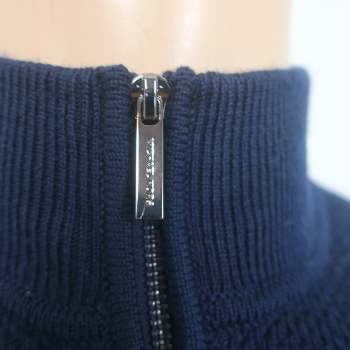 Michael Kors Zip-Up Sweater Jacket Navy Wool-Blend Honeycomb Knit Size Small NEW