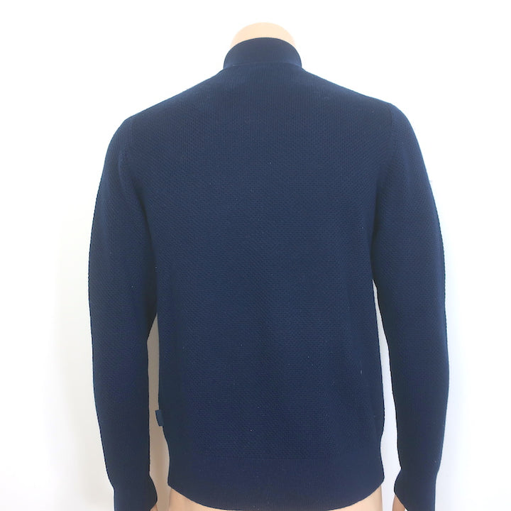 Michael Kors Zip-Up Sweater Jacket Navy Wool-Blend Honeycomb Knit Size Small NEW