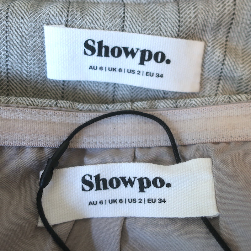Showpo Maryanne Strapless Mini Dress &amp; Blazer Set Gray Pinstripe Size US 2 NEW