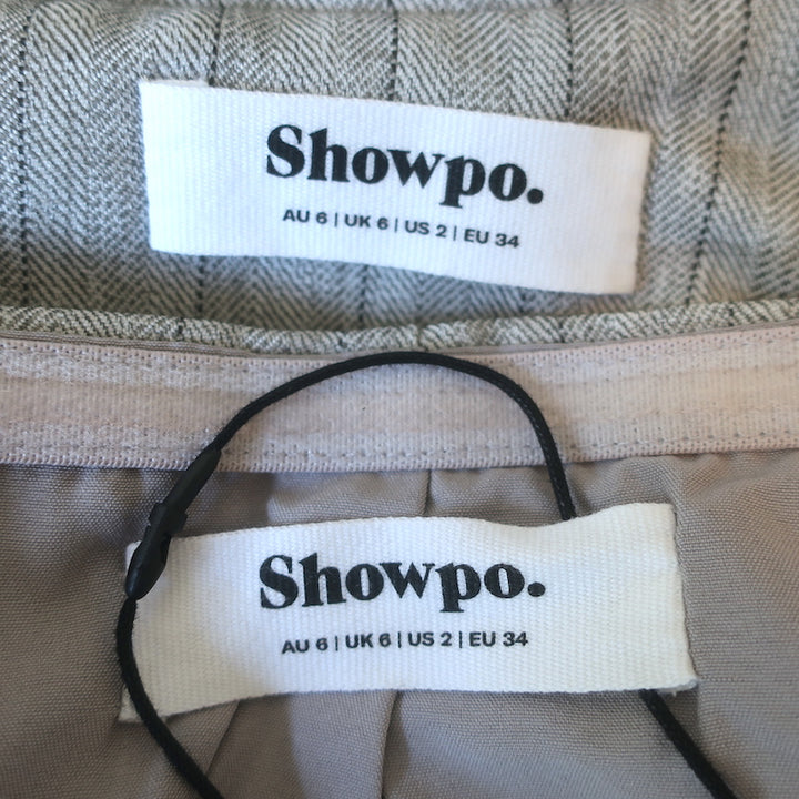 Showpo Maryanne Strapless Mini Dress &amp; Blazer Set Gray Pinstripe Size US 2 NEW