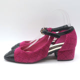 Chanel CC Patent Cap Toe Corduroy Mary Jane Pumps Fuchsia & Black Size 37.5 NEW