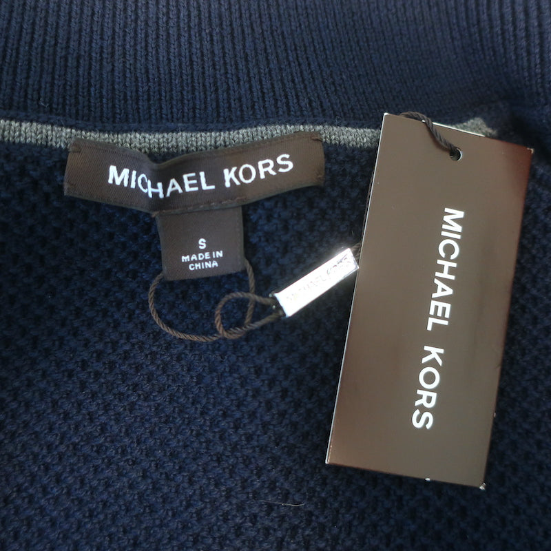Michael Kors Zip-Up Sweater Jacket Navy Wool-Blend Honeycomb Knit Size Small NEW