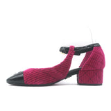 Chanel CC Patent Cap Toe Corduroy Mary Jane Pumps Fuchsia & Black Size 37.5 NEW