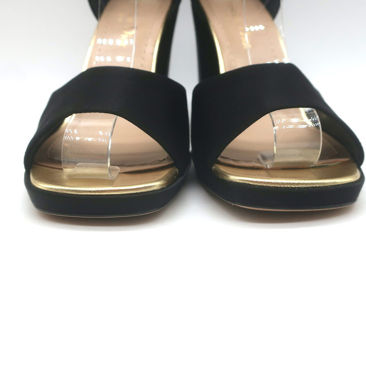 Christian Dior Illusion Sandals Black Satin &amp; Gold Leather Size 37.5 NEW