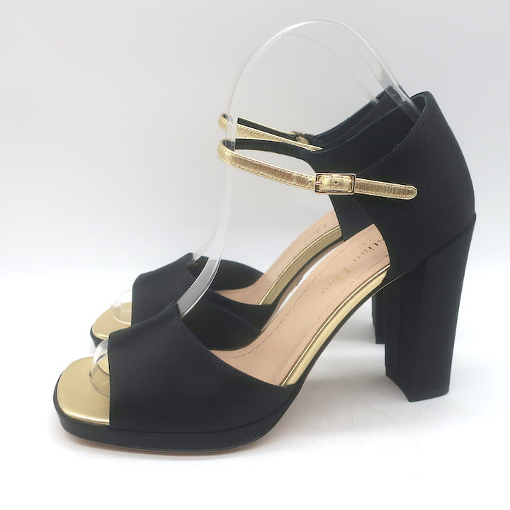 Christian Dior Illusion Sandals Black Satin &amp; Gold Leather Size 37.5 NEW