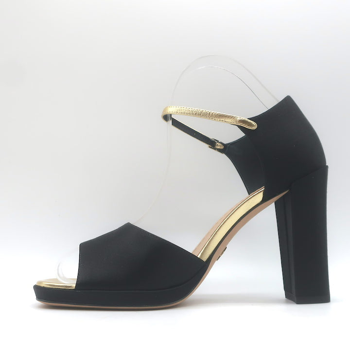 Christian Dior Illusion Sandals Black Satin &amp; Gold Leather Size 37.5 NEW