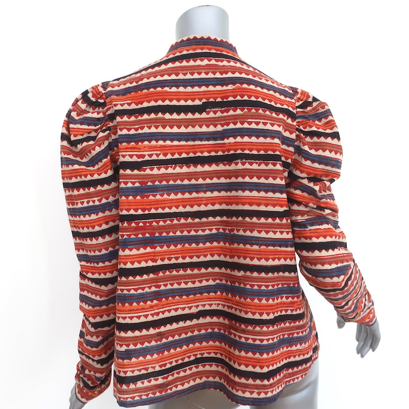 Alix of Bohemia Annabel Puff Sleeve Shirt Ricrac Stripe Cotton Size Small