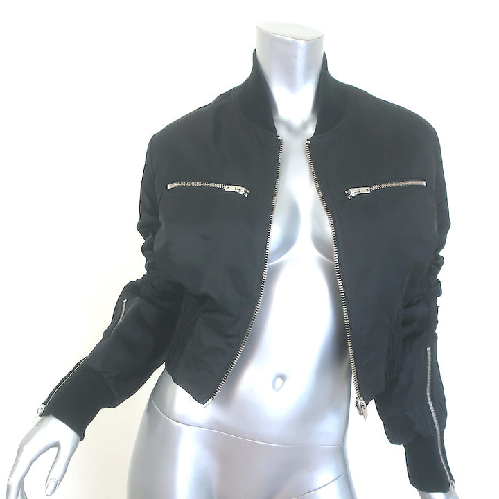 IRO Arley Cropped Ruched Bomber Jacket Black Size 34