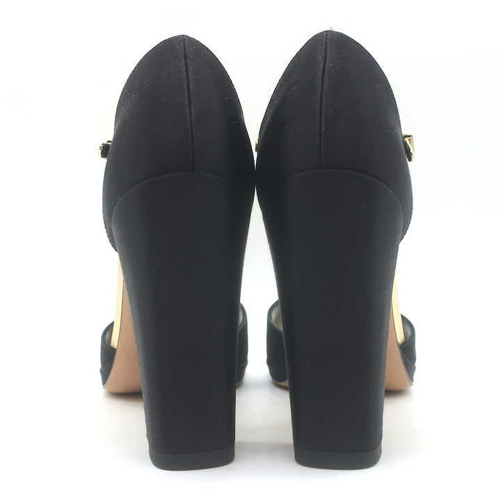 Christian Dior Illusion Sandals Black Satin &amp; Gold Leather Size 37.5 NEW