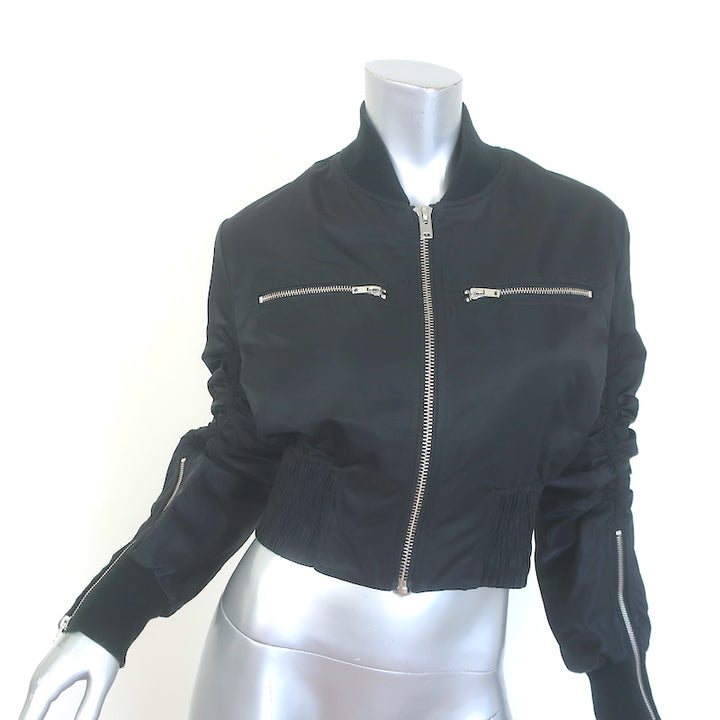 IRO Arley Cropped Ruched Bomber Jacket Black Size 34