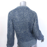 Authentic Loewe chain-embellished distressed knit sweater in blue melange, hemp-linen blend, pre-owned