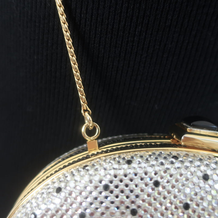 Judith Leiber Polka Dot Swarovski Crystal Round Minaudiere Clutch Silver/Gold