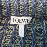 Loewe chain-embellished distressed knit sweater, blue melange hemp-linen blend — pre-owned luxury, gently worn