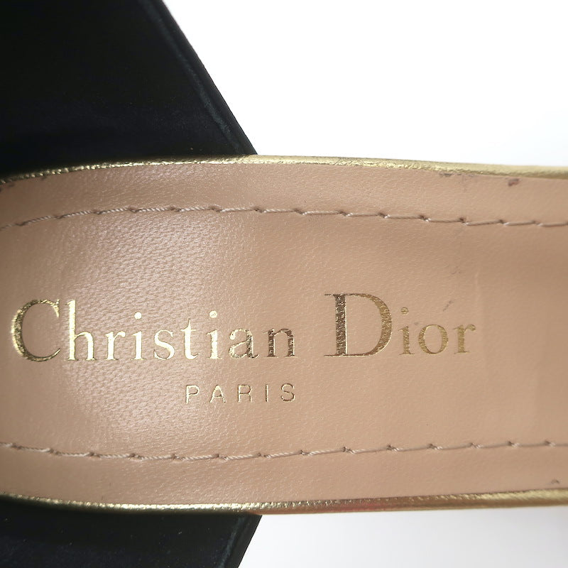 Christian Dior Illusion Sandals Black Satin &amp; Gold Leather Size 37.5 NEW