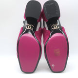 Chanel CC Patent Cap Toe Corduroy Mary Jane Pumps Fuchsia & Black Size 37.5 NEW