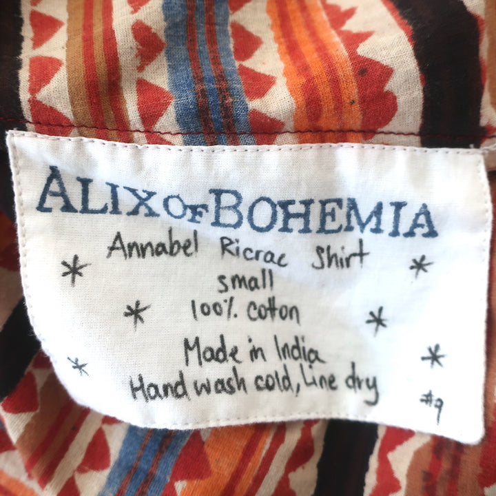 Alix of Bohemia Annabel Puff Sleeve Shirt Ricrac Stripe Cotton Size Small