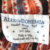 Alix of Bohemia Annabel Puff Sleeve Shirt Ricrac Stripe Cotton Size Small
