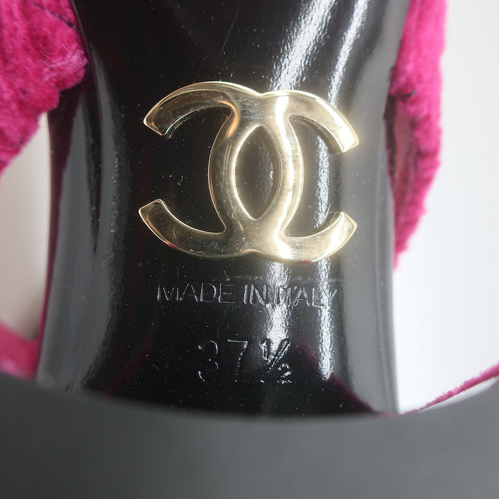 Chanel CC Patent Cap Toe Corduroy Mary Jane Pumps Fuchsia &amp; Black Size 37.5 NEW