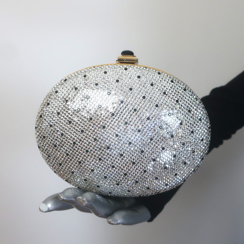 Judith Leiber Polka Dot Swarovski Crystal Round Minaudiere Clutch Silver/Gold