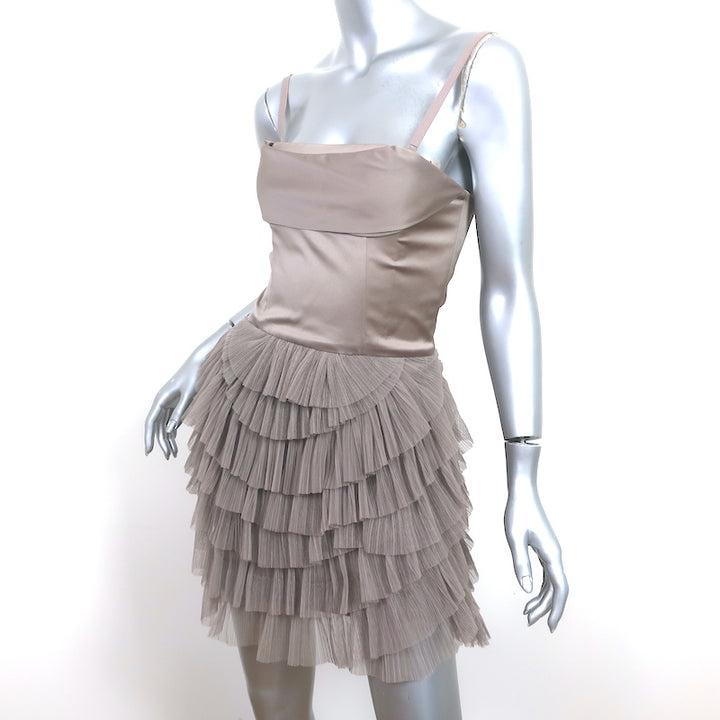 BCBGMAXAZRIA Mini Dress Jacquier Hazelnut Satin &amp; Tiered Tulle Size 0 NEW