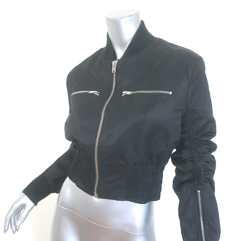 IRO Arley Cropped Ruched Bomber Jacket Black Size 34