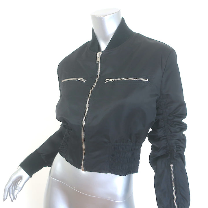IRO Arley Cropped Ruched Bomber Jacket Black Size 34