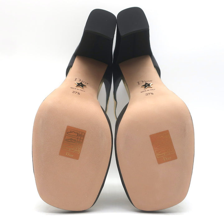 Christian Dior Illusion Sandals Black Satin &amp; Gold Leather Size 37.5 NEW