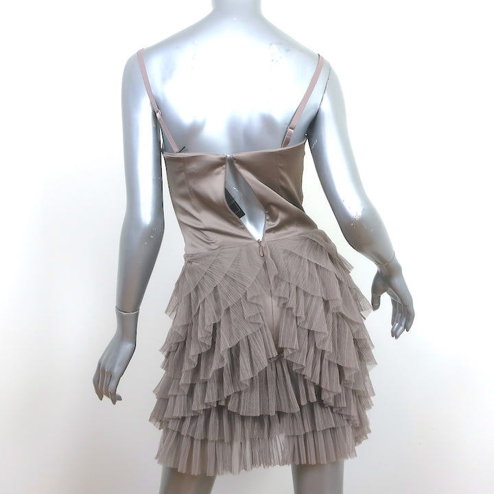 BCBGMAXAZRIA Mini Dress Jacquier Hazelnut Satin &amp; Tiered Tulle Size 0 NEW