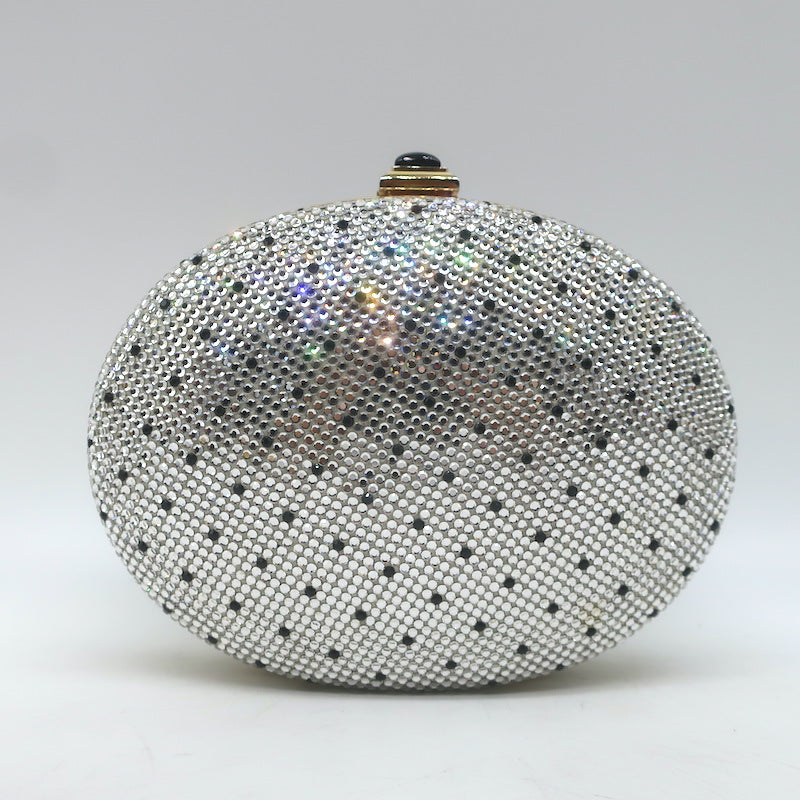 Judith Leiber Polka Dot Swarovski Crystal Round Minaudiere Clutch Silver/Gold
