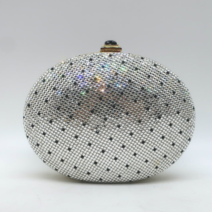 Judith Leiber Polka Dot Swarovski Crystal Round Minaudiere Clutch Silver/Gold