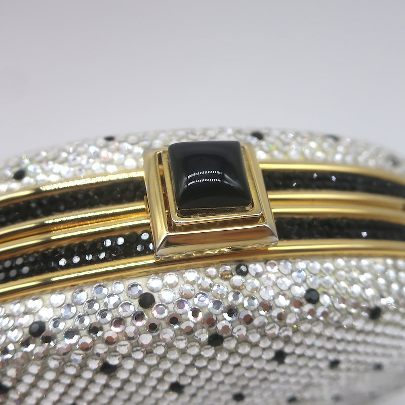 Judith Leiber Polka Dot Swarovski Crystal Round Minaudiere Clutch Silver/Gold