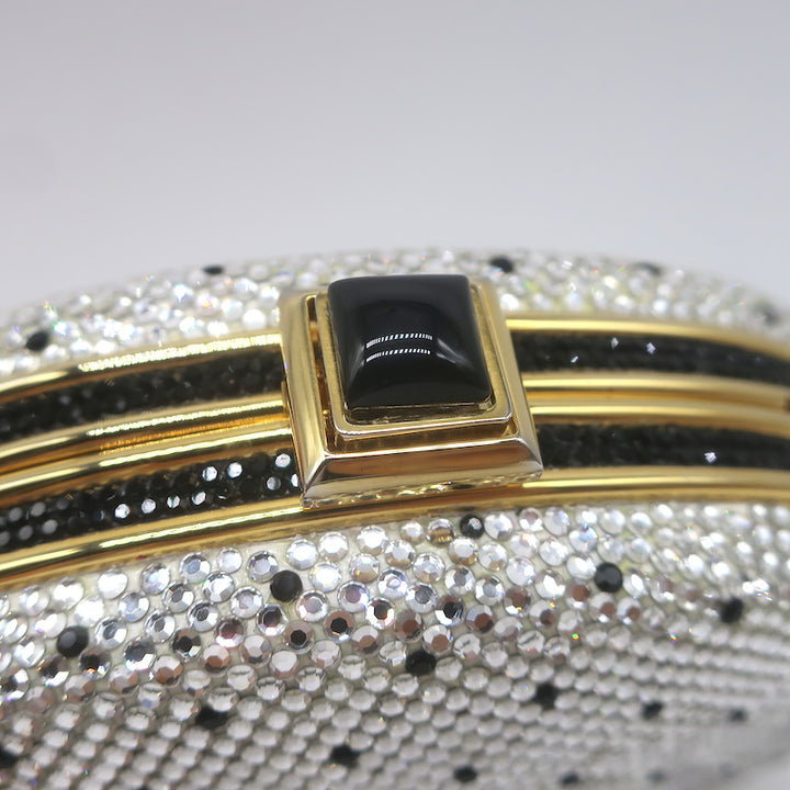 Judith Leiber Polka Dot Swarovski Crystal Round Minaudiere Clutch Silver/Gold