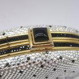 Judith Leiber Polka Dot Swarovski Crystal Round Minaudiere Clutch Silver/Gold