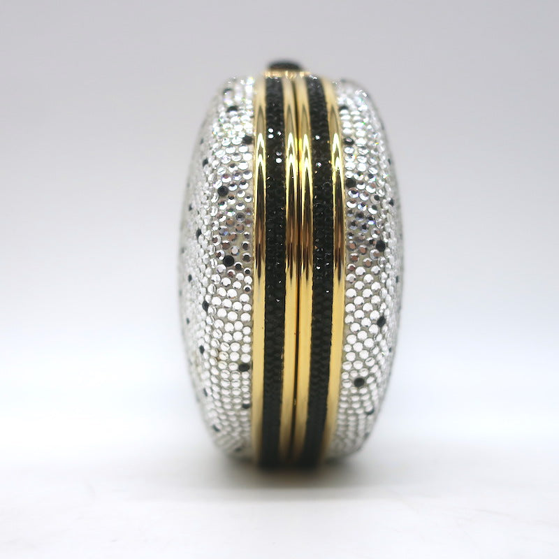 Judith Leiber Polka Dot Swarovski Crystal Round Minaudiere Clutch Silver/Gold