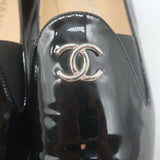 Chanel CC Smoking Slippers Black Patent Leather Size 38.5 Slip-On Loafers