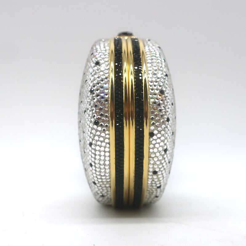 Judith Leiber Polka Dot Swarovski Crystal Round Minaudiere Clutch Silver/Gold