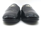 Chanel CC Smoking Slippers Black Patent Leather Size 38.5 Slip-On Loafers