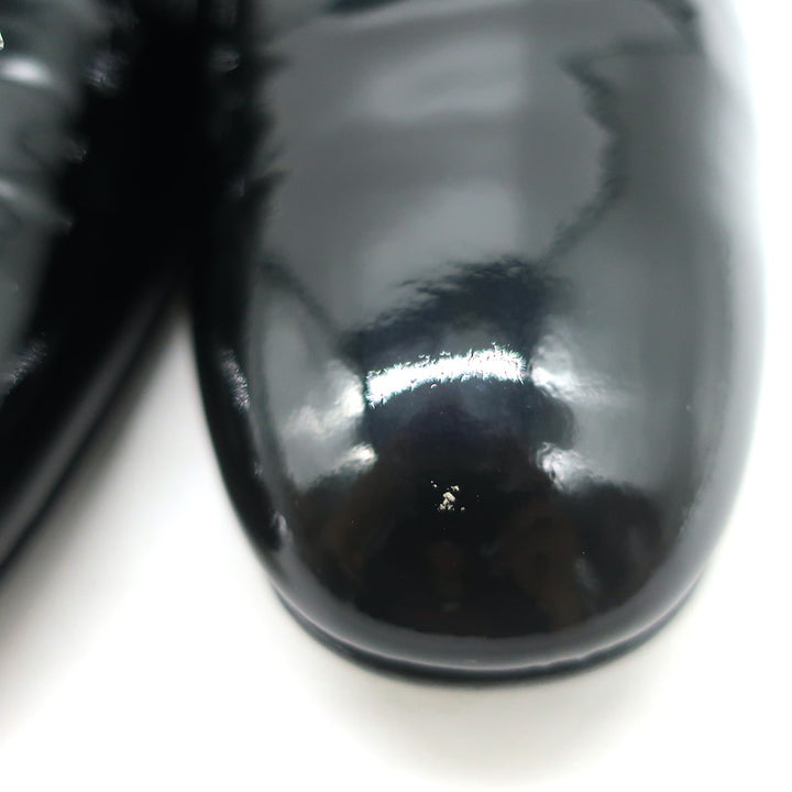 Chanel CC Smoking Slippers Black Patent Leather Size 38.5 Slip-On Loafers