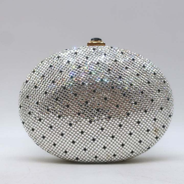 Judith Leiber Polka Dot Swarovski Crystal Round Minaudiere Clutch Silver/Gold