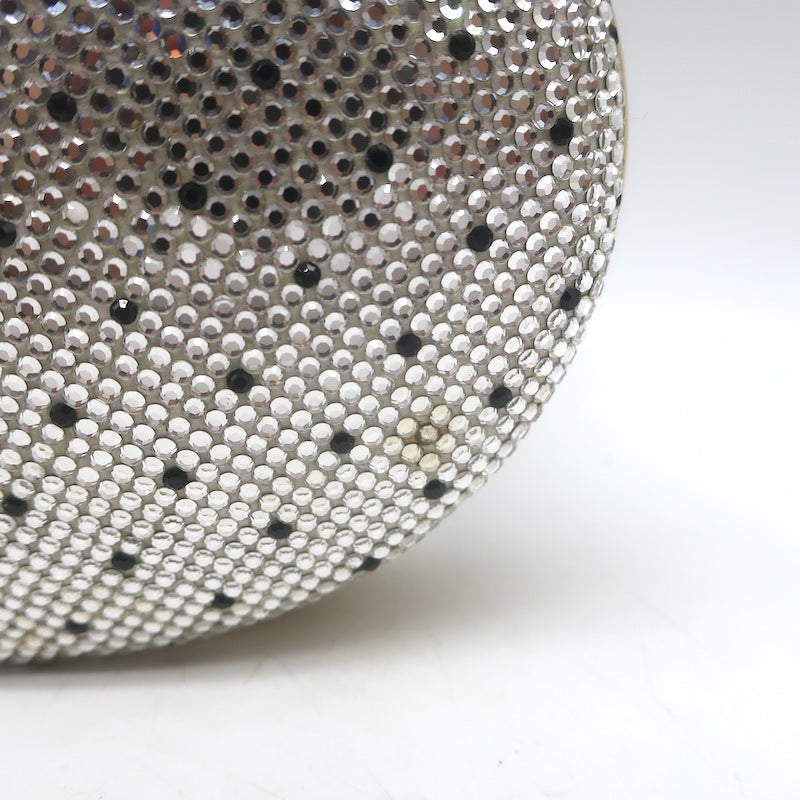 Judith Leiber Polka Dot Swarovski Crystal Round Minaudiere Clutch Silver/Gold