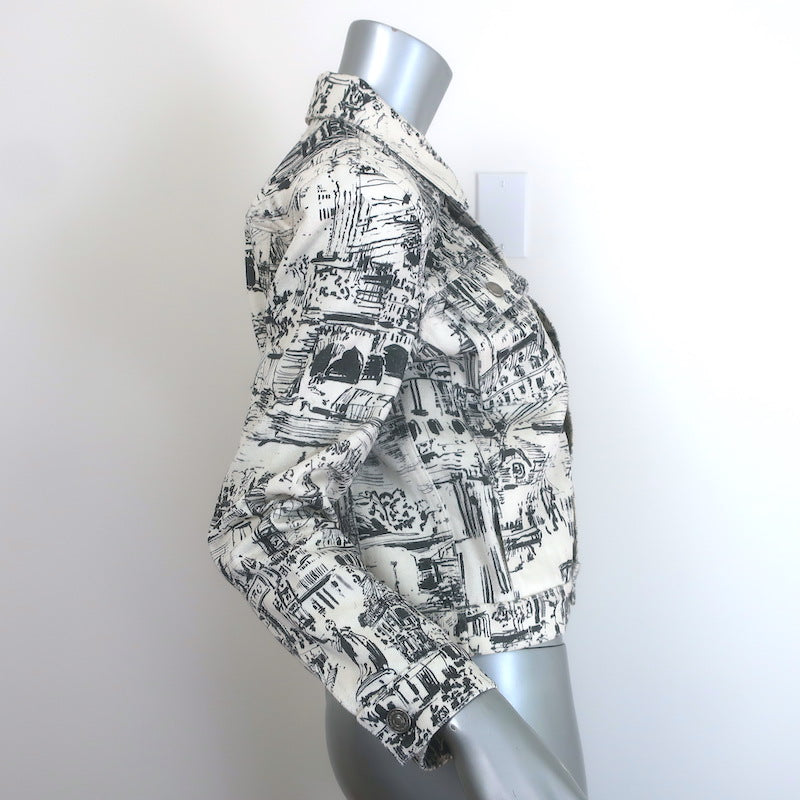 Christian Dior Paris Print Denim Jacket Cream/Black Size US 6