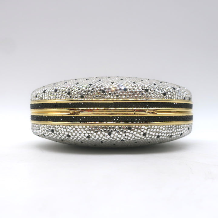 Judith Leiber Polka Dot Swarovski Crystal Round Minaudiere Clutch Silver/Gold