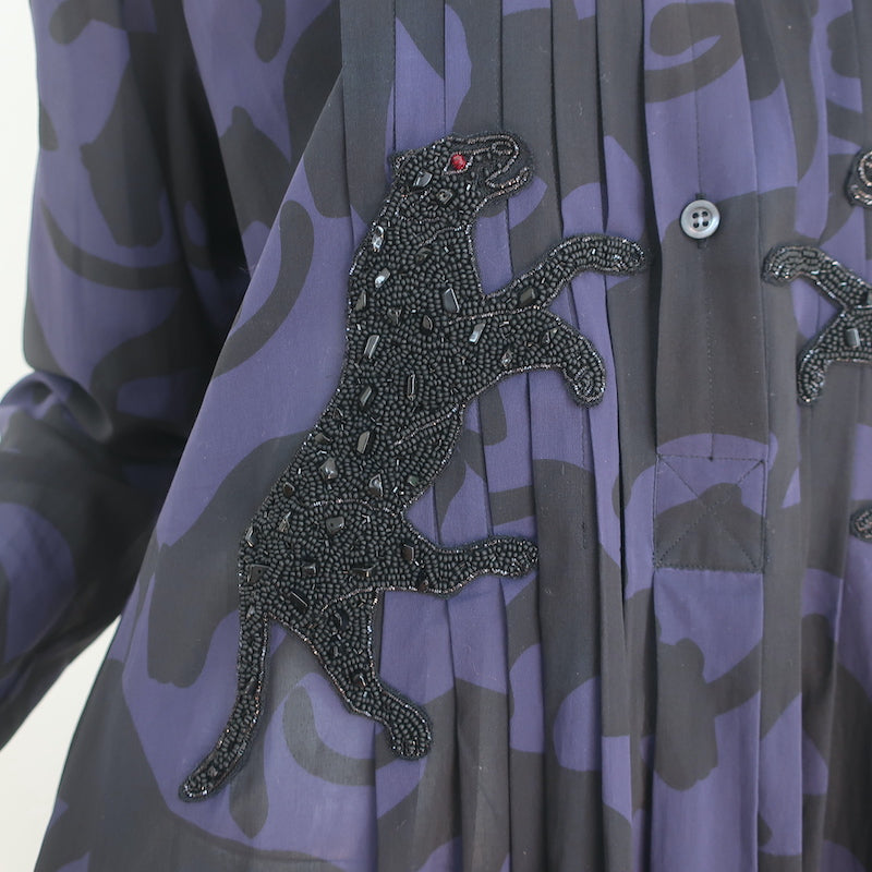 Dries Van Noten Beaded Panther Shirtdress Purple/Black Camouflage Cott Celebrity Owned Dries Van Noten Beaded Panther Shirtdress Purple/Black Camouflage Cott Celebrity Owned