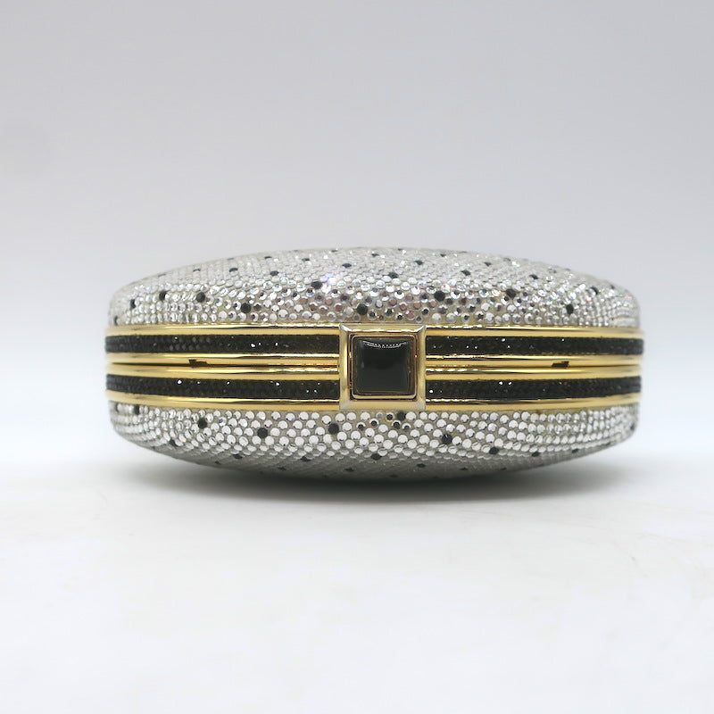 Judith Leiber Polka Dot Swarovski Crystal Round Minaudiere Clutch Silver/Gold