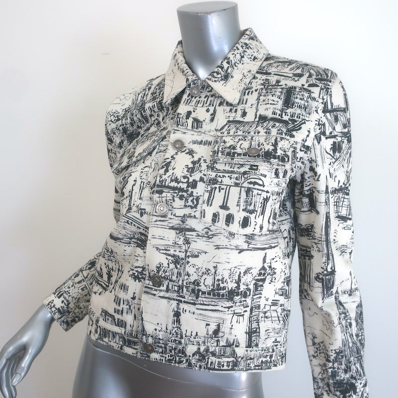 Christian Dior Paris Print Denim Jacket Cream/Black Size US 6