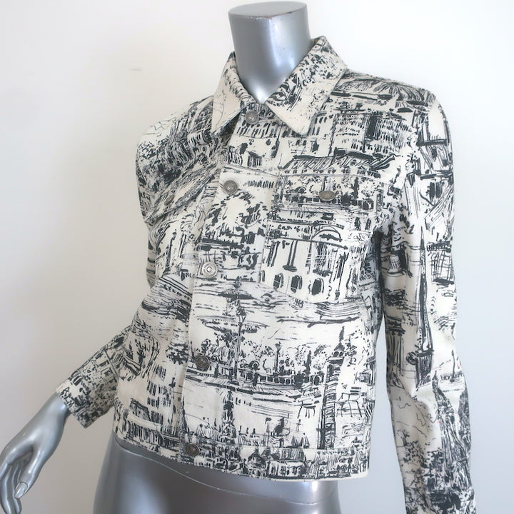 Christian Dior Paris Print Denim Jacket Cream/Black Size US 6