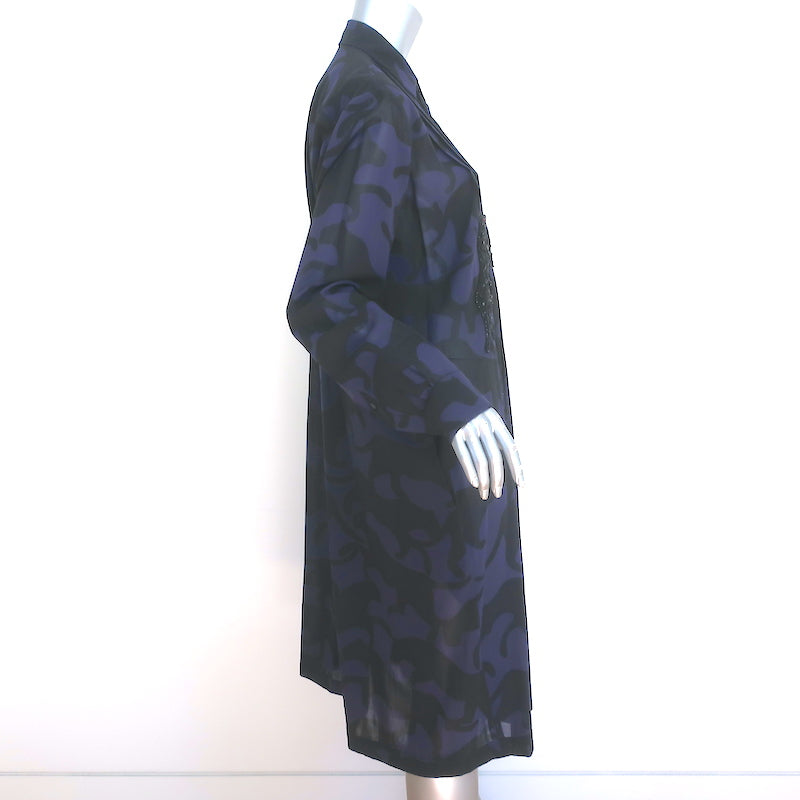 Dries Van Noten Beaded Panther Shirtdress Purple/Black Camouflage Cotton Size 34