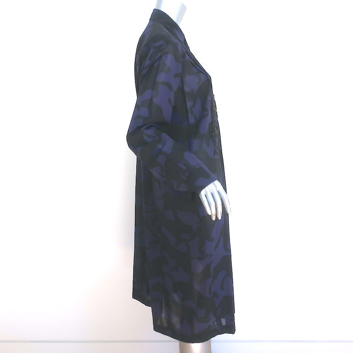 Dries Van Noten Beaded Panther Shirtdress Purple/Black Camouflage Cotton Size 34